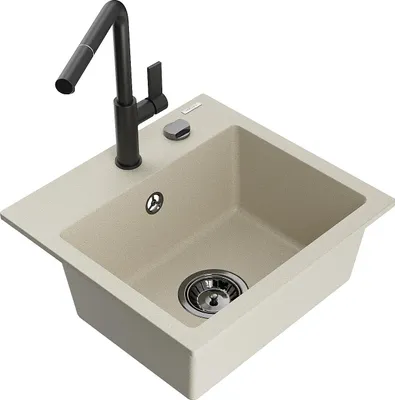 Produktbild von Mexen Milo 1-Becken-Granitspüle mit Mischbatterie Flora, Beige - 6505-69-670401-70-B