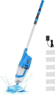 Immagine prodotto di Aspiratore per piscina 100 l/min - Aspiratore per piscina ricaricabile con asta di prolunga - Pulizia efficace della piscina