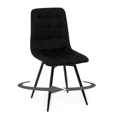 Produktbild von NEW HOME ARCO Drehsessel, gepolsterter Wohnzimmersessel mit Steppung – Schwarz – Moderne Samtmöbel