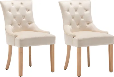 Produktbild von Möbilia Polsterstuhl 2er Set | Knopfheftung | Bezug Samt | Beine Hevea-Holz | B 56 x T 63 x H 91 cm | creme - natur | 30020000 | Serie STUHL