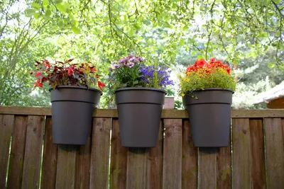 Zdjęcie produktu dla KHW doniczka na poręcz Flowerclip zestaw 3; kolor: antracyt; wymiary (dł. x szer. x wys.): 27 cm x 27 cm x 27,5 cm