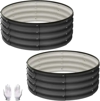 Immagine prodotto di Aiuola rialzata rotonda in metallo - Aiuola da giardino zincata - Diametro 90 x 30 cm - Grande vaso da esterno per ortaggi, fiori e frutta
