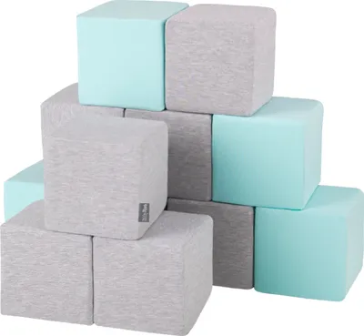 Immagine prodotto di KiddyMoon Cubi di schiuma per bambini Cubi morbidi 12 pezzi Giocattoli di schiuma Giocattoli montessoriani con schiuma e tanto divertimento per i bambini,  EU, Cubi: grigio chiaro-menta