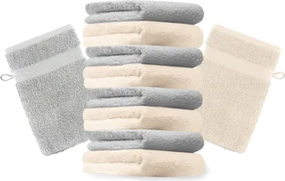 Produktbild von Betz 10 Stück Waschhandschuhe 16x21 cm PREMIUM 100% Baumwolle  Farbe: silbergrau und beige