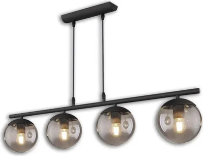 Produktbild von ISOLED Hängeleuchte Metall schwarz, rund, rauchglas, 4xE27 Fassung