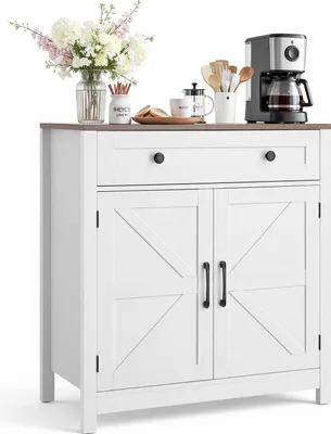 Produktbild von Sideboard - Buffetschrank - Mit Schubladen - Landhausstil - Viel Stauraum - Für Wohnzimmer Flur Küche - 75 x 37,5 x 80 cm - Weiß-Braun