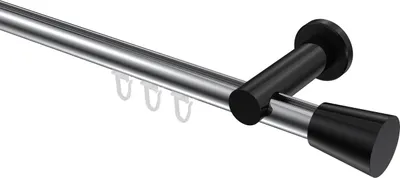 Produktbild von Interdeco Innenlaufstange / Gardinenstange mit Innenlauf Chrom / Schwarz, Typ Platon Sitra (Konus), 20 mm Ø 1-läufig, 140 cm