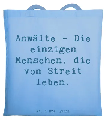 Produktbild von Mr. & Mrs. Panda Schultasche Spruch Anwalt Streitmacher - Sky Blue - Geschenk, Beruf, Tasche, kreative Geschenke, Zitat, personalisierte, Eigenheiten, handgefertigte
