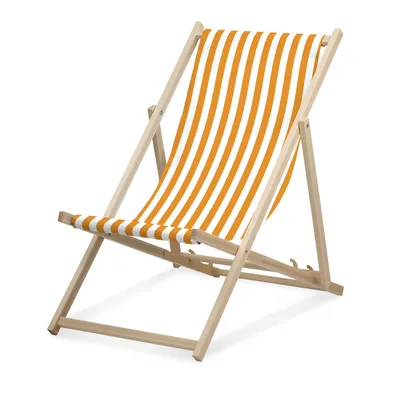 Image de Chaise longue - rayée étroite - ocre - pliable - en bois de hêtre - supporte jusqu'à 95kg - dossier réglable en 3 positions - Chaise longue de plage