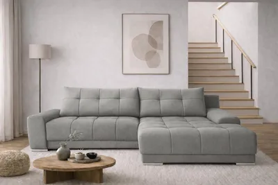 Produktbild von Kaiser Möbel Ecksofa mit schlaffunktion und bettkasten, Eckcouch WAVE stoff SORO Rechts Hellgrau