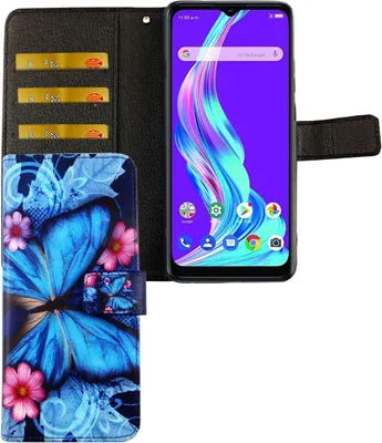 Produktbild von ZTE Blade A51 Tasche Handy Hülle Schutz-Cover Flip-Case mit Kartenfach, Farbe:Schmetterling Blau