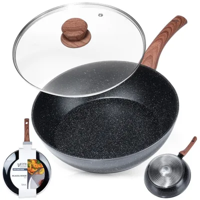 Produktbild von Vilde Granitpfanne Bratpfanne aus Granit Koch- und Brattopf mit Deckel BLACK&WOOD 28 cm 3,5 L