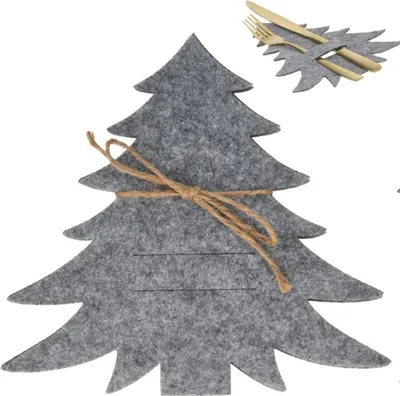 Produktbild von Vilde | Bestecktasche Christbaum - 4er Set - Robust - Filz - Besteckhülle Grau
