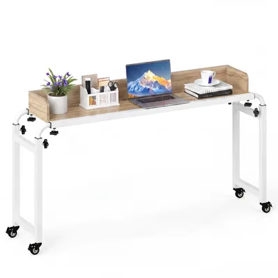 Produktbild von COSTWAY Überbetttisch mit Rollen, Betttisch mit Verstellbarer Höhe & Länge, Pflegetisch mit Schallwand, Schreibtisch, Computertisch Laptoptisch, Natur