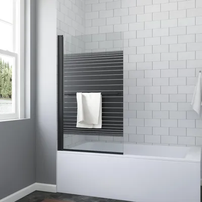 Produktbild von AQUABATOS Duschwand Badewanne schwarz ohne bohren 80 x 140 cm Duschtrennwand Faltwand Badewannenfaltwand 5 mm ESG Klarglas Nano Beschichtung