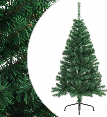 Image de vidaXL Demi-sapin de Noël artificiel avec support, vert, 150 cm, PVC