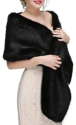 Produktbild von Winter Schal Damen 160 x 22 cm - Kuschelige Pelzstola - Warmer Damenschal - Eleganter Abendschal & Brautschal - Winterliche Stola - Weich - Schwarz