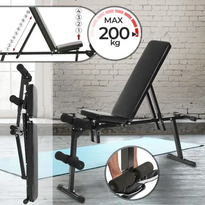 Obrázok produktu pre Physionics Physionics - Nastaviteľná lavička s madlami - Fitness lavička - Opierka chrbta a sedadlo sú samostatne nastaviteľné
