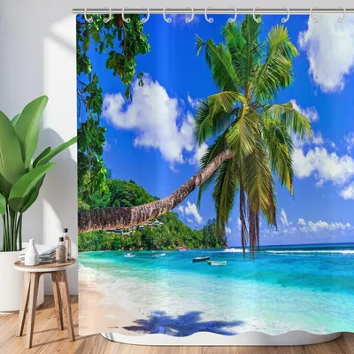 Produktbild von Duschvorhang, wasserdicht - Duschvorhang 180x200 cm - Waschbar - Tropische Pflanzen - Einzigartiges Design - Hohe Farbbrillanz - Badezimmervorhang