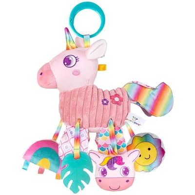 Produktbild von Baby Sensory Spielzeug - Einhorn Plüschtier für Kinderwagen & Babyschale - Hängespielzeug mit Beißring & Rassel für die Entwicklung, Rosa