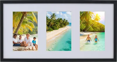 Produktbild von Multiframe Collage Bilderrahmen Holz Fotos Massivholz Bilderrahmen mit Passepartout & bruchsicherem Kunststoffglas Quer & Hochformat Wandrahmen S111 - Farbe: Schwarz | Format: 3x 13x18 V