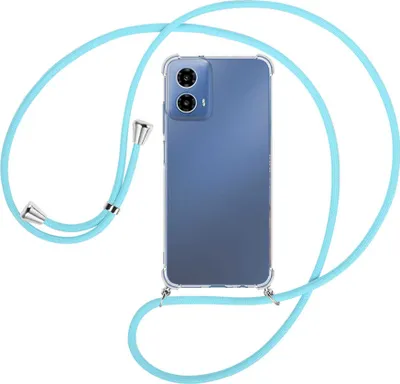 Produktbild von Handykette Backcover-Schutzhülle mit Band (Metall silberfarben) für Motorola Moto G34 5G - himmelblau