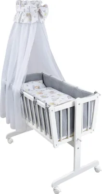 Produktbild von Baby-Delux Wiege Schaukelwiege Babywiege Weiß 90x40 cm Bettset Komplett Waffelpique Wiegenset Koala Grau