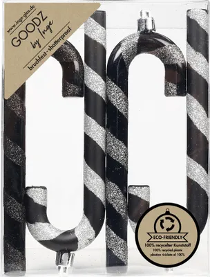 Produktbild von Christbaumschmuck Zuckerstangen 14cm Kunststoff 4er Set - Schwarz Mix