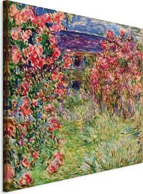 Produktbild von Italienischer Leinwand Leinwandbild - La maison dans les roses (Claude Monet) 80x80 cm Reproduktionen l-F-10921-b-a