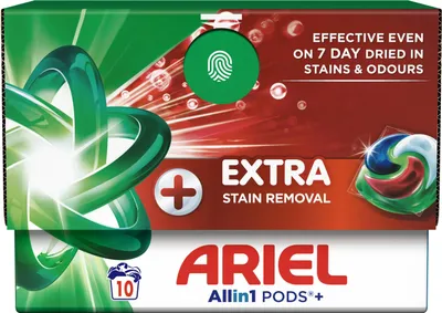 Zdjęcie produktu dla Ariel Allin1 PODS Dodatkowa Moc Usuwania Plam, Kapsułki do prania, 10 prań (10 x 24,5g)