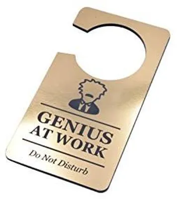 Zdjęcie produktu dla Tabliczka na drzwi genius at work nie przeszkadzać złota prezent