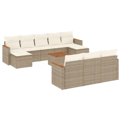 Produktbild von 11-tlg. Garten-Sofagarnitur mit Kissen Beige Poly Rattan