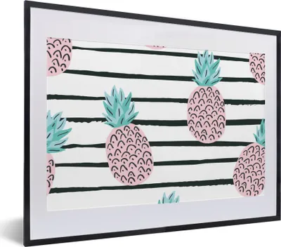 Produktbild von MuchoWow® Gerahmtes Poster Sommer - Ananas - Muster 40x30 cm - Poster mit Schwarzem Bilderrahmen Wandposter Rahmen Foto Bilder - Bilderrahmen - Poster im Rahmen