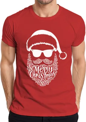 Produktbild von Merry Christmas Weihnachtsmann Bart - Weihnachten Weihnachtsgeschenk Christmas Herren T-Shirt, Rot, L
