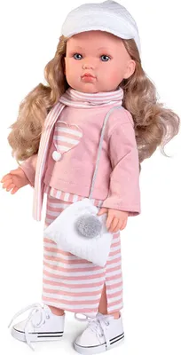 Imagen del producto de Muñeca Marina y Pau, vestido a rayas, color rosa. Color rosa, talla única