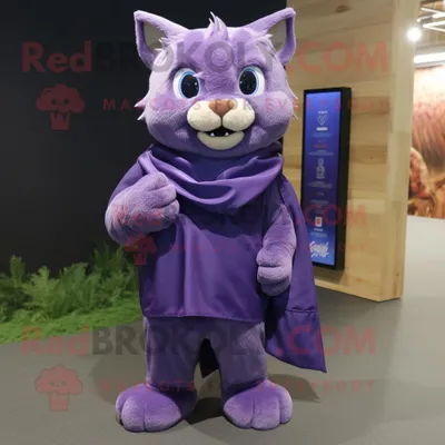 Produktbild von Lila-Katzen REDBROKOLY Maskottchen kostüm mit Bootcut jeans und Schalnadeln