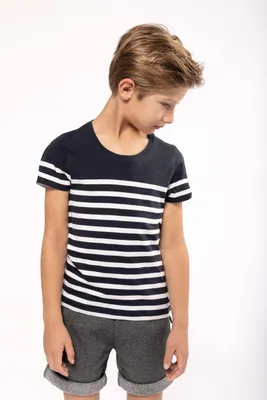 Produktbild von Kariban T-Shirt im Marine-Stil mit Rundhalsausschnitt Bio Kinder