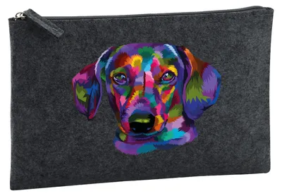 Produktbild von Huuraa Kulturbeutel Dackel Colorful 1 Liter Charcoal Filz Kosmetiktasche Geschenkidee