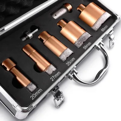 Produktbild von 7tlg Fliesenbohrer Diamantbohrer 20-27-35-55-68mm + 25mm Fingerfräser + HEX | M14 | Nass-/ Trockenschnitt Lochsägen Set für Keramik Mauerwerk Granit