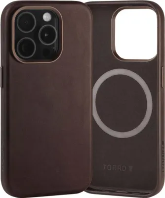 Produktbild von TORRO iPhone 15 Pro Schlank Leder Bumper Hülle (MagSafe-kompatibel) – Dunkelbraun