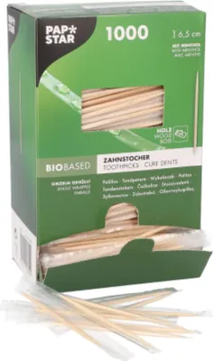 Produktbild von Papstar Holz-Zahnstocher mit Menthol 65mm 1000 Stück 16699