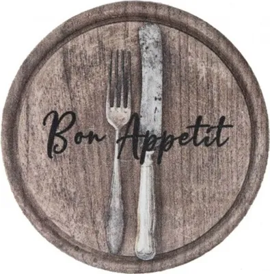 Produktbild von MD Entree Cook&Wash | Eingangsmatte - Teppichmatte - Küchenteppich, Größe:Ø 67 cm, Motiv:wood bon appetit