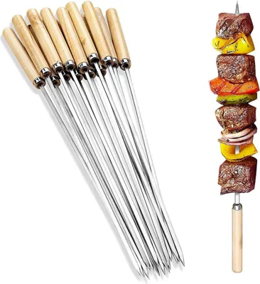 Produktbild von Grillspieße Edelstahl 304 mit Holzgriff - 35 cm BBQ Fleischspieße, flach & stabil, 50er Set für Schaschlik, Grill & Lagerfeuer