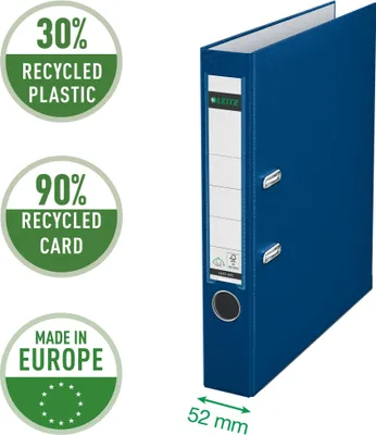 Produktbild von Leitz 180° Plastic Lever Arch File, 55 mm, 320 mm, 440 g, Blau