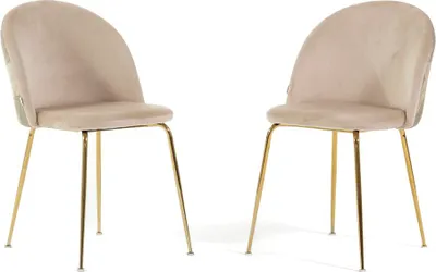 Image de Lot de 2 chaises de salle à manger rembourrées en veloursReproductioné, pieds en métal, design élégant pour cuisine, salle à manger, bar et restaurants SARA - Crème/Doré