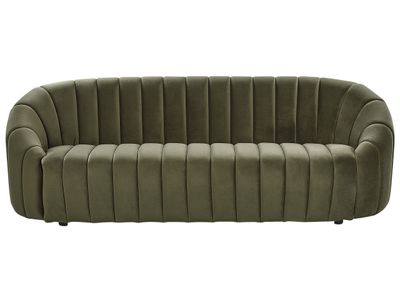 BELIANI 3-Sitzer Sofa Dunkelgrün Samt mit Niedriger Rückenlehne Gesteppt Oval Muschel Form Retro Wohnzimmer Schlafzimmer Ausstattung Couch Polstersofa
