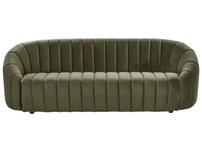 Produktbild von BELIANI 3-Sitzer Sofa Dunkelgrün Samt mit Niedriger Rückenlehne Gesteppt Oval Muschel Form Retro Wohnzimmer Schlafzimmer Ausstattung Couch Polstersofa