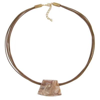 Produktbild von Kette Kunststoffperle Trapez beige marmoriert matt Kordel braun 45cm beige 38x26mm