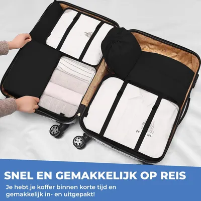 Obrázok produktu pre Packing Cubes, 8-dielna sada, Organizér do kufra, Cestovné doplnky, Čierna