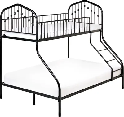 Zdjęcie produktu dla BELIANI Łóżko piętrowe trzyosobowe czarne metalowe z drabinką 90/140 x 200 cm do pokoju dziecięcego
